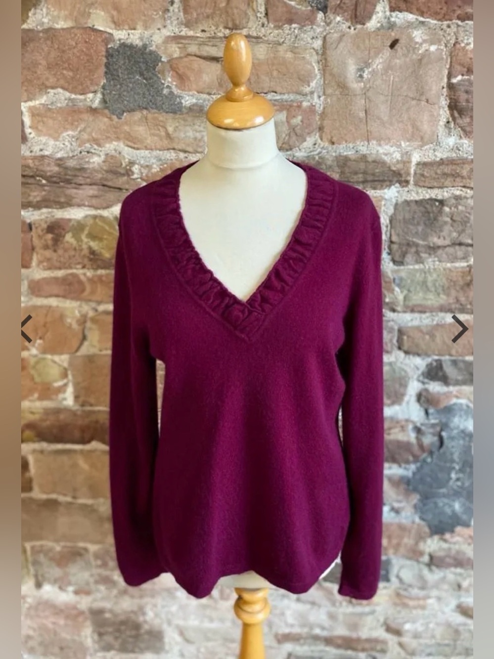 🍷Charter Club Purple Long-Sleeve Cashmere V-Neck Sweater with Ruffled Collar🍷